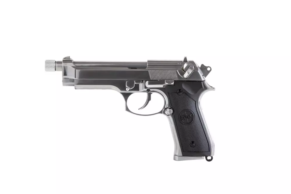Airsoft pistole SR92 s tlumičem - stříbrná 