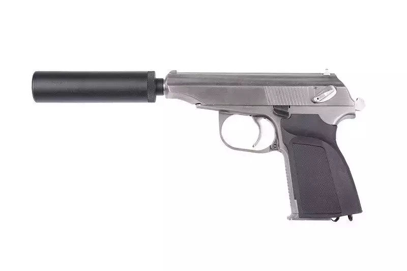 MK Pistol Replica with a Silencer - silver