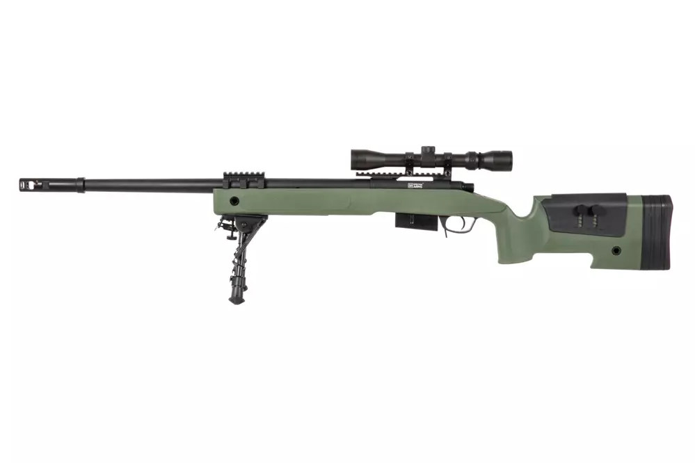 Fusil airsoft sA-S03 CORE™ High Velocity Selector Scope avec lunette et bipied - vert olive