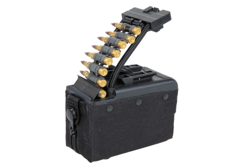 A&amp;K electric box magazine for 2,000 rounds for M249 type replicas with imitation ammunition Black
